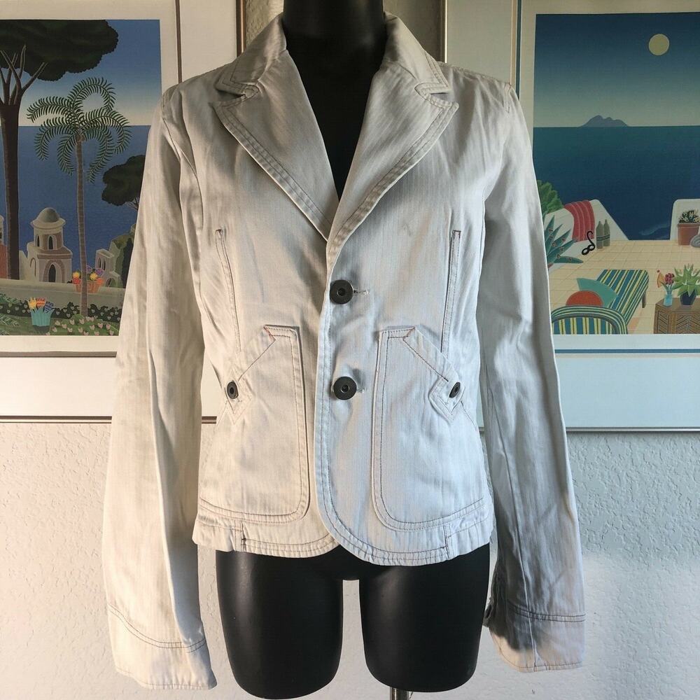 Diesel Blazer Jacket Cotton Lightweight Ivory Double Stitch Size Medium